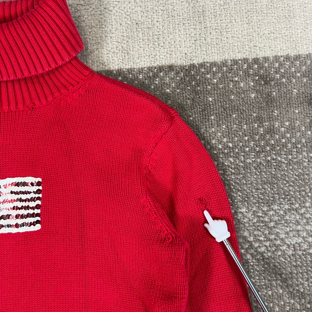 Vintage Polo Ralph Lauren Red Sequin American Flag Turtleneck Sweater Womens‎ S - Picture 4 of 8